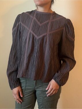 Chelsea & Violet Brown Textured Long-Sleeve Western Cottagecore Peasant Blouse